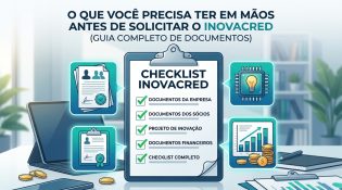 Checklist ilustrado com os documentos necessários para solicitar o financiamento Inovacred da Finep