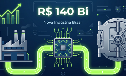 Gráfico executivo demonstrando o fluxo de captação de recursos da Nova Indústria Brasil via Portal Investe Indústria para projetos de inovação.